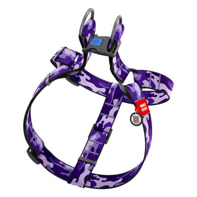 Шлея для собак WAUDOG Nylon з QR паспортом &quot;Фіолетовий камо&quot; пластиковий фастекс XL (324-0003)