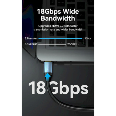 Кабель мультимедійний HDMI to HDMI 10.0m V2.0 4K 60Hz Aluminum Alloy Blue Vention (ALHSL)