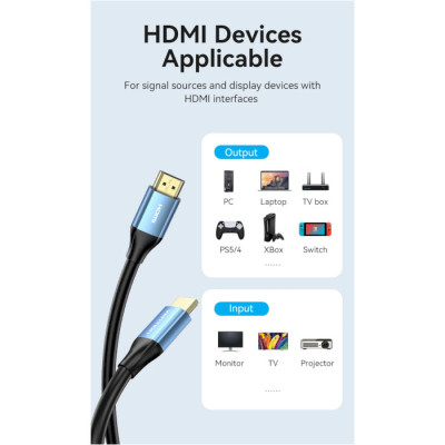 Кабель мультимедійний HDMI to HDMI 10.0m V2.0 4K 60Hz Aluminum Alloy Blue Vention (ALHSL)
