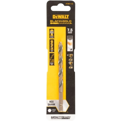 Свердло DeWALT по металу EXTREME IMPACT Black&amp;Gold, HSS-G, 7,5 х 114 х 76 мм, 1 шт. (DT20611)