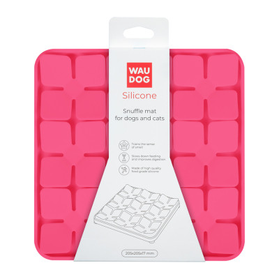 Універсальний посуд для тварин WAUDOG Silicone Килимок для пошуку корму 20х20х1.7 см рожевий (23517)