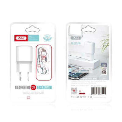 Зарядний пристрій XO L73 2.4A/1USB + cable lightning White (XO-L73i-WH)