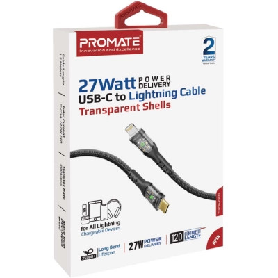 Дата кабель USB-C to Lightning 1.2m 27W PD TransLine-CI black Promate (transline-ci.black)