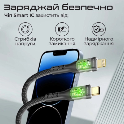 Дата кабель USB-C to Lightning 1.2m 27W PD TransLine-CI black Promate (transline-ci.black)