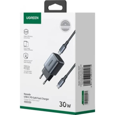 Зарядний пристрій Ugreen 1xUSB 30W (USB-C) Gan PD Nexode Mini + PD cable Grey CD319 (25257)