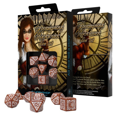 Набір кубиків для настільних ігор Q-Workshop Steampunk Clockwork Caramel white Dice Set (7 шт) (SSTC72)