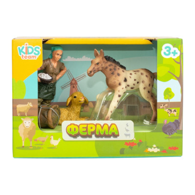 Фігурка Kids Team набір Ферма плямисте лоша, ягня, фермерка, ягня (Q9899-T1_4)