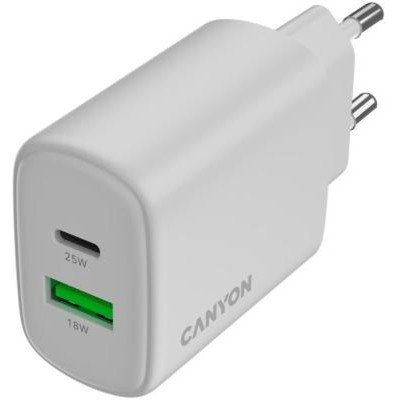 Зарядний пристрій Canyon OnCharge 250 25W 1xPD 1xQC EU White (CNE-CHA250-21)