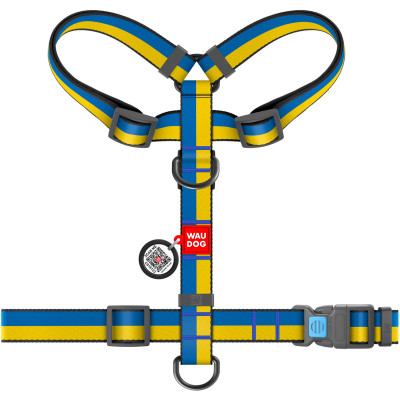 Шлея для собак WAUDOG Nylon з QR паспортом анатомічна H-подібна &quot;Colors of freedom&quot; S (5140-4020)