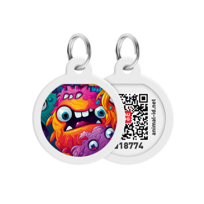 Адресник для тварин WAUDOG Smart ID з QR паспортом &quot;Зубасті монстри&quot;, коло 25 мм (225-4048)