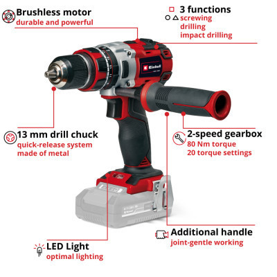 Шуруповерт Einhell TP-CD 18/80 Li-i BL - Solo, PXC 18В, 80Нм (без АКБ та ЗП) (4514305)