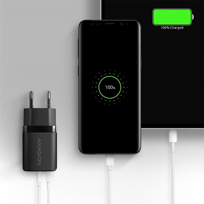 Зарядний пристрій AXAGON 1xUSB QC4.0 + 1xUSB-C PD30W PPS black (ACU-PQ30)