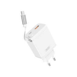 Зарядний пристрій XO 1xUSB-C + 1xUSB QC30W GaN + cable USB-C to USB-C white (XO-CE31)