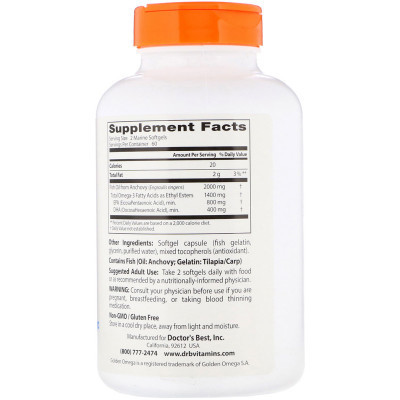 Жирні кислоти Doctor&#039;s Best Риб&#039;ячий жир Омега-3, Omega 3 Fish Oil with Goldenomega, 100 (DRB-00478)