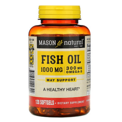 Жирні кислоти Mason Natural Риб&#039;ячий жир з Омега-3, Omega-3 Fish Oil, 120 гелевих капсул (MAV-12232)