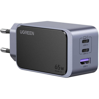 Зарядний пристрій Ugreen 3xUSB 65W (2xUSB-C+USB-A) Gan Nexode Fast Charger Grey X553 (35042)