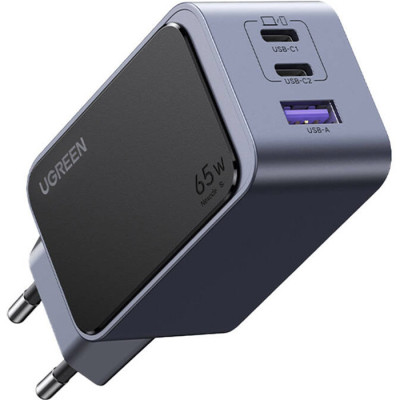 Зарядний пристрій Ugreen 3xUSB 65W (2xUSB-C+USB-A) Gan Nexode Fast Charger Grey X553 (35042)