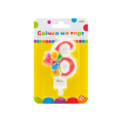 Свічка Maxi двостороння &quot;6&quot; із зображенням надувних кульок висотою 7,62 см (MX622069-6)