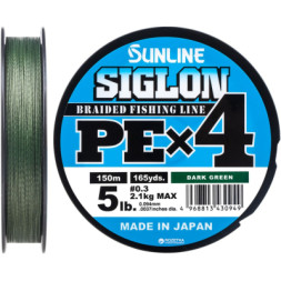 Шнур Sunline Siglon PE н4 150m 0.3/0.094mm 5lb/2.1kg Dark Green (1658.09.14)