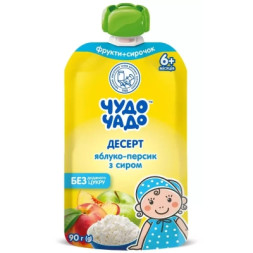 Дитяче пюре Чудо-Чадо яблучно-персиковий з сиром 6 м +, 90 г (4820016254220)