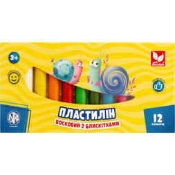 Пластилін Школярик Восковий Круглий з блискітками 12 кольорів 156 г (303107001-UA)