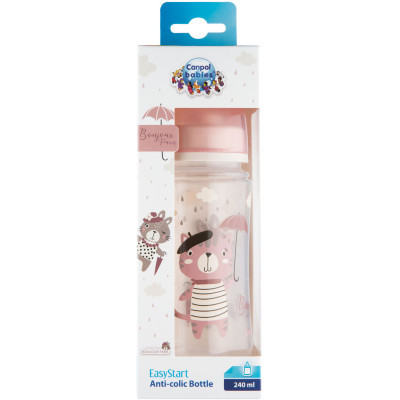 Пляшечка для годування Canpol babies Bonjour Paris з широким отвором 240 мл Рожева (35/232_pin)