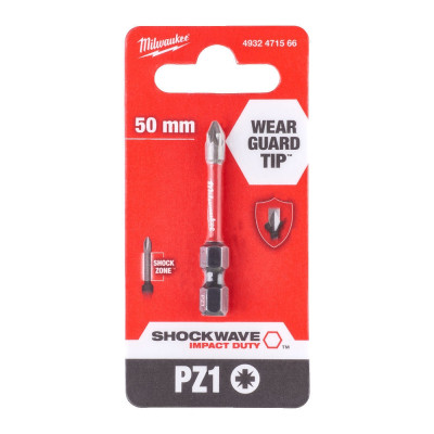 Біта для шуруповерта Milwaukee SHOCKWAVE, PZ1, 50мм 1шт (4932471566)