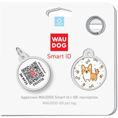 Адресник для тварин WAUDOG Smart ID з QR паспортом &quot;Корги&quot;, круг 25 мм (0625-0212)