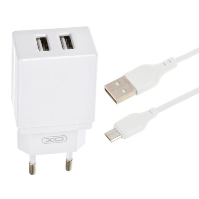 Зарядний пристрій XO L75 2USB/2.4A + MicroUSB White (XO-L75-M)
