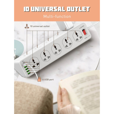 Мережевий фільтр живлення LDNIO SC10610, 5роз + 3USB (SC10610)