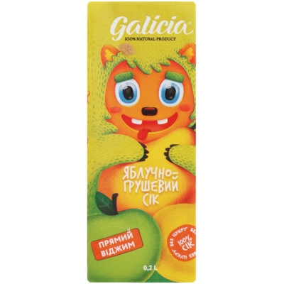 Сік дитячий Galicia Яблучно-грушевий пастеризований 200 мл (4820209560411)