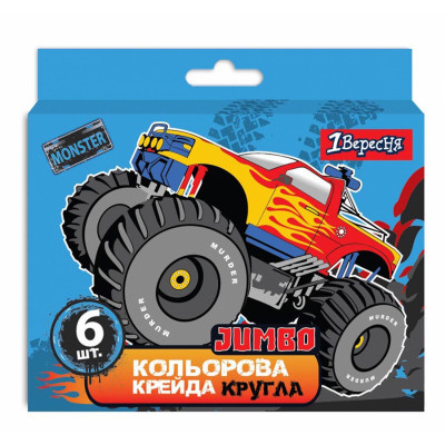 Крейда 1 вересня кольорова 6 шт. JUMBO &quot;Monster Truck&quot; (400451)
