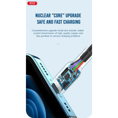 Дата кабель USB 2.0 AM to Lightning 1.0m 2.1A silicone blue XO (NB208-L-1-BL)