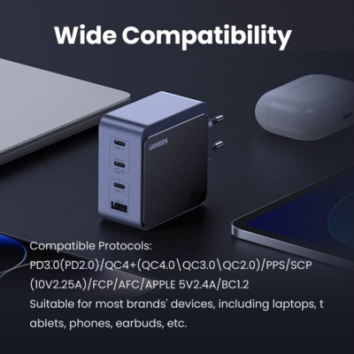 Зарядний пристрій Ugreen 4xUSB 100W (3xUSB-C+USB-A) Gan Nexode Fast Charger Grey X553 (35043)