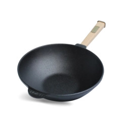 Сковорода Brizoll чавунна WOK з дерев'яною ручкою 2,8 л 260х80 мм (W26H)