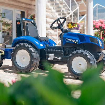 Веломобіль Falk New Holland трактор на педалях з причепом Синій (3090B)
