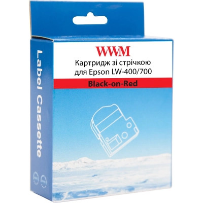 Стрічка для принтера етикеток WWM для Epson LW-400/700 12mm х 8m Black-on-Red (WWM-SC12R)