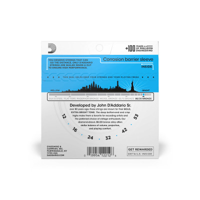 Струни для гітари D&#039;Addario 80/20 Bronze Regular Light (12-53) (EJ11)