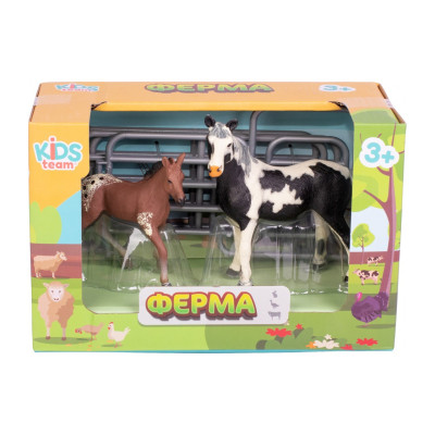 Фігурка Kids Team набір Ферма кінь Американський пейнтхорс, ч/б забарвлення з лошам (Q9899-X5_1)