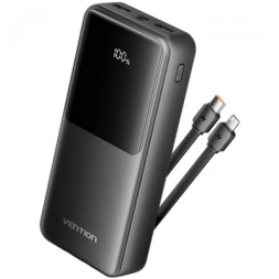 Батарея універсальна Vention 20000mAh 22.5W 3A PD, Built-in USB-C+Lightning Cables, Black (FHPB0)