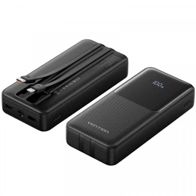 Батарея універсальна Vention 20000mAh 22.5W 3A PD, Built-in USB-C+Lightning Cables, Black (FHPB0)