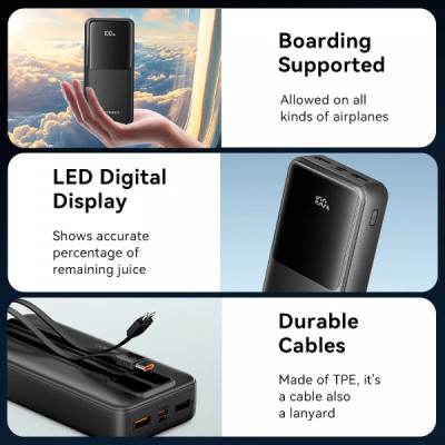 Батарея універсальна Vention 20000mAh 22.5W 3A PD, Built-in USB-C+Lightning Cables, Black (FHPB0)