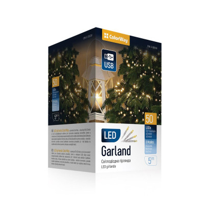 Гірлянда ColorWay LED 50 5 м 8 функцій Теплий колір USB (CW-G-50L5U)