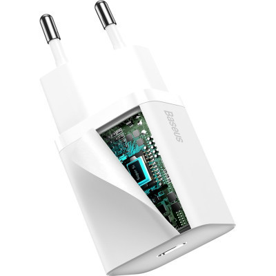 Зарядний пристрій Baseus Super Si 1C 20W With Simple Wisdom Data Cable Type-C/iP White (TZCCSUP-B02)