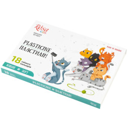 Пластилін Rosa Kids Cats, зі стеком, 18 кольорів 288 г (4823098541608)