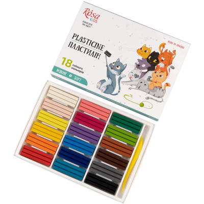 Пластилін Rosa Kids Cats, зі стеком, 18 кольорів 288 г (4823098541608)