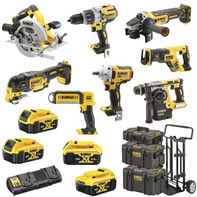 Набір електроіструментів DeWALT 8 од. 18 В XR Li-lon, вага 43.5 кг, 3 кейса, 4 АКБ та ЗП (DCK856P4)