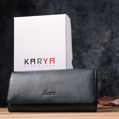 Гаманець Karya З натуральної шкіри Зелений (22852)