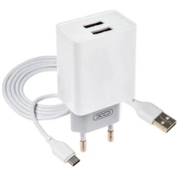 Зарядний пристрій XO L75 2USB/2.4A + Type-C White (XO-L75-T)