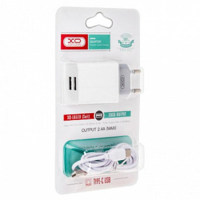 Зарядний пристрій XO L75 2USB/2.4A + Type-C White (XO-L75-T)